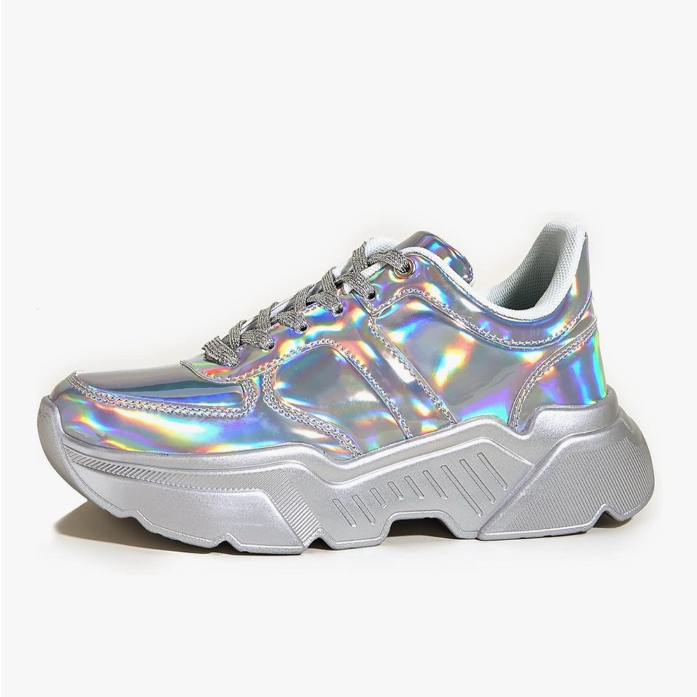 Metallic Silver Platform Sneakers